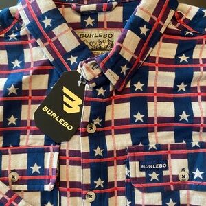 BURLEBO Men's Patriotic Plaid Shirt